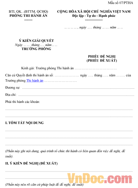 Mẫu phiếu đề nghị