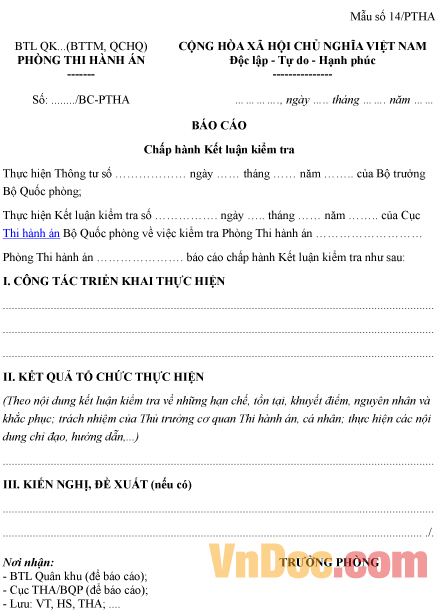 Mẫu báo cáo về việc chấp hành kết luận kiểm tra