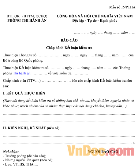 Mẫu báo cáo về việc chấp hành kết luận kiểm tra