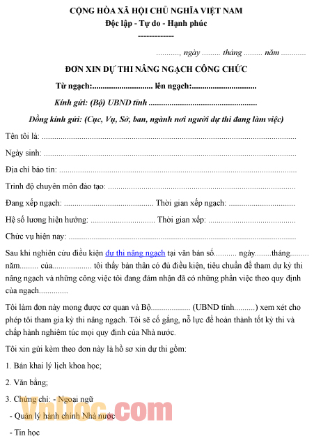 Mẫu đơn xin dự thi tuyển nâng ngạch công chức