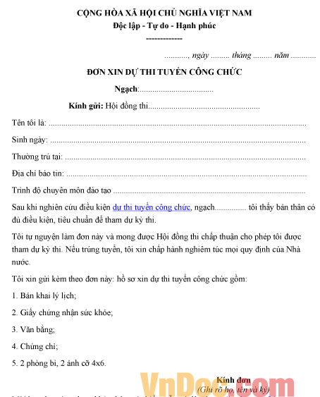Mẫu đơn đề nghị dự thi tuyển công chức