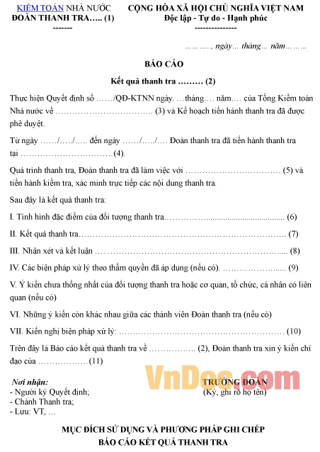Mẫu báo cáo ghi chép kết quả thanh tra kiểm toán