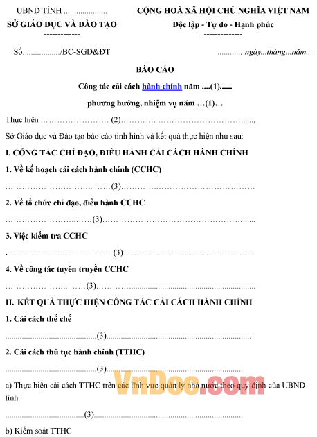 Mẫu báo cáo về công tác cải cách hành chính