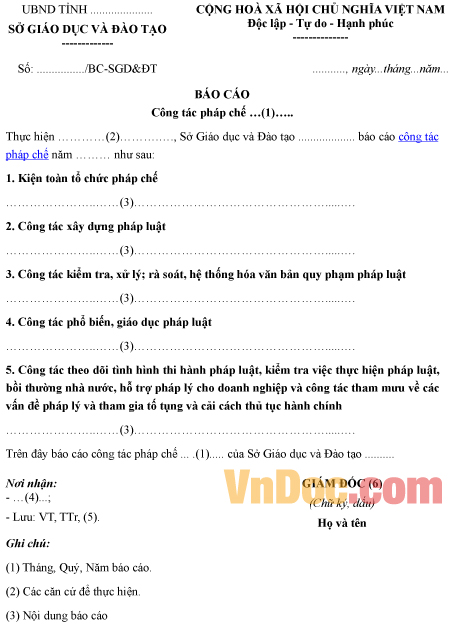 Mẫu báo cáo về công tác pháp chế