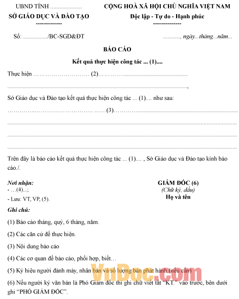 Mẫu báo cáo về kết quả thực hiện công tác