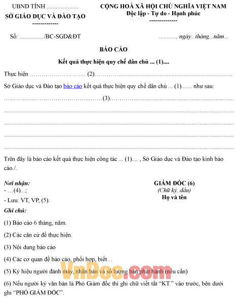 Mẫu báo cáo về kết quả thực hiện quy chế dân chủ