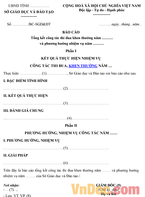 Mẫu báo cáo tổng kết về công tác thi đua khen thưởng