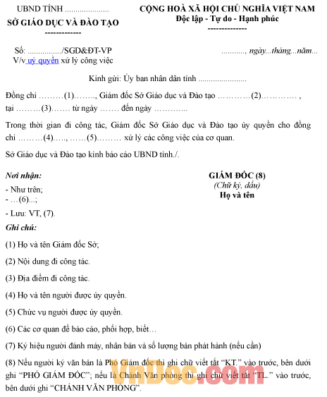 Mẫu công văn về việc ủy quyền xử lý công việc