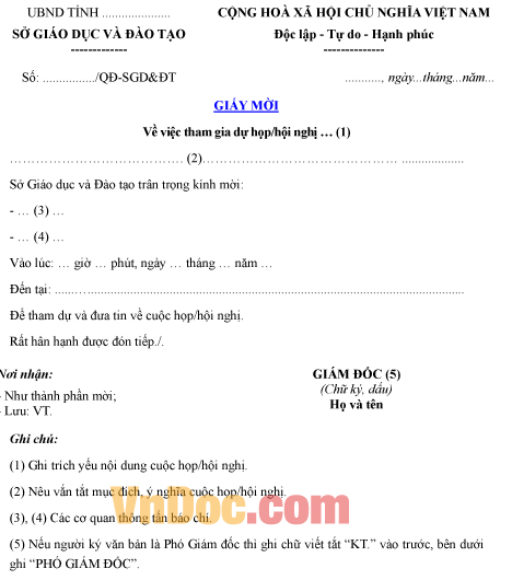 Mẫu giấy mời về việc tham gia dự họp, hội nghị