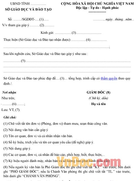 Mẫu công văn về việc tham gia góp ý dự thảo văn bản