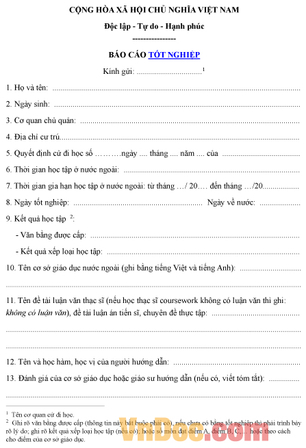 Mẫu báo cáo tốt nghiệp của công Việt Nam học tập ở nước ngoài