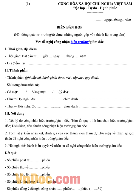 Mẫu biên bản ghi chép việc họp đề nghị công nhận hiệu trưởng