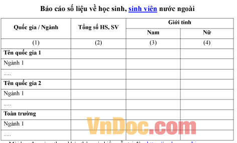 Mẫu báo cáo ghi chép số liệu học sinh, sinh viên nước ngoài