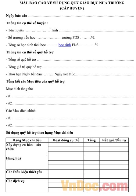 Mẫu báo cáo về việc sử dụng quỹ giáo dục nhà trường cấp huyện