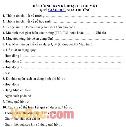 Mẫu đề cương về kế hoạch quỹ giáo dục nhà trường