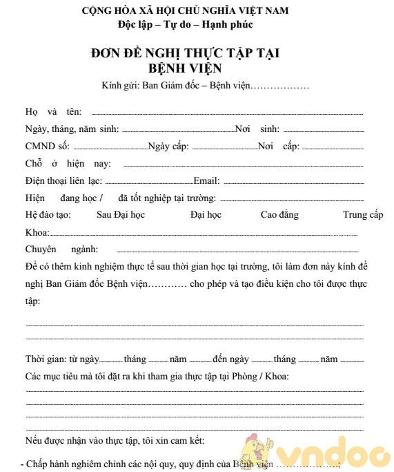 Đơn xin thực tập