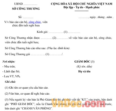 Mẫu công văn báo cáo về việc cán bộ, công chức, viên chức đến tuổi nghỉ hưu