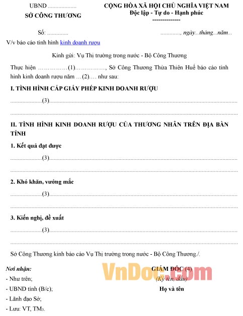 Mẫu công văn về việc báo cáo tình hình kinh doanh rượu