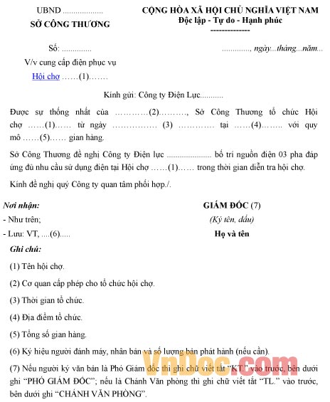 Mẫu công văn về việc cung cấp điện phục vụ hội trợ