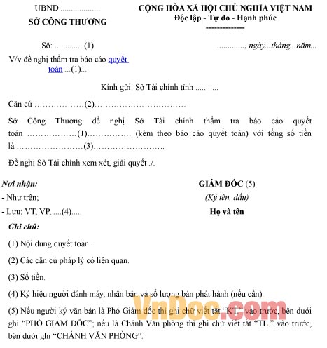 Mẫu công văn đề nghị về việc thẩm tra báo cáo quyết toán