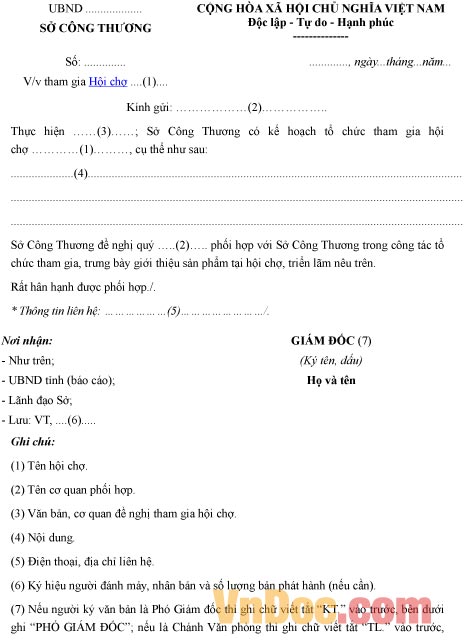 Mẫu công văn về việc tham gia hội trợ