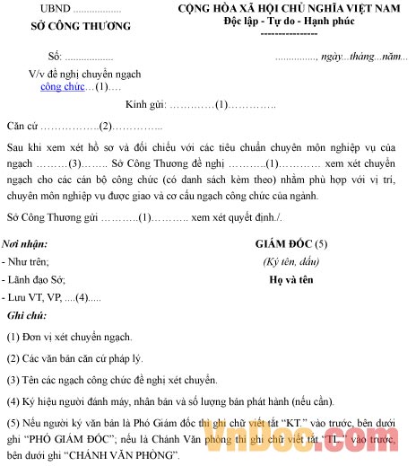 Mẫu công văn xin chuyển ngạch công chức