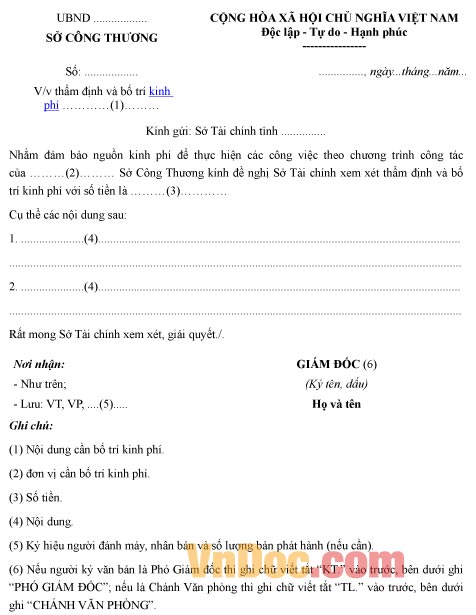 Mẫu công văn về việc thẩm định và bố trí kinh phí