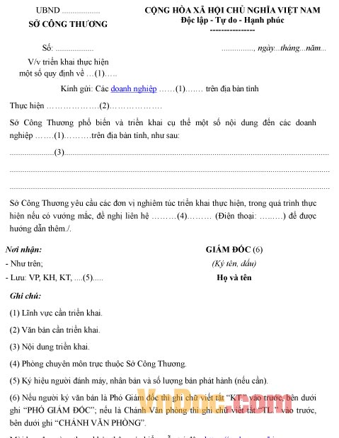 Mẫu công văn về việc triển khai thực hiện các quy định về QLNN