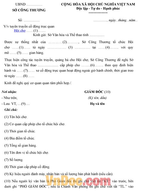 Mẫu công văn về việc tuyên truyền cổ động trực quan hội chợ