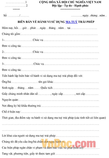 Mẫu biên bản ghi chép về hành vi sử dụng ma túy trái phép