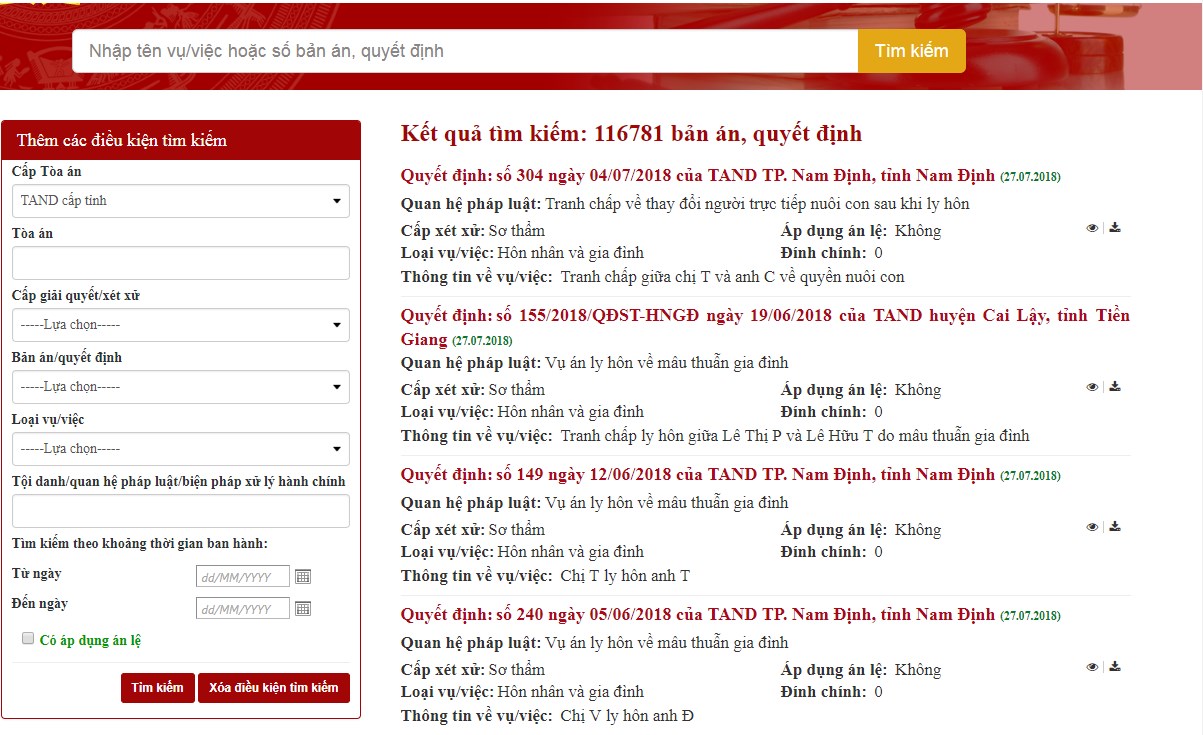 Cách tra cứu bản án qua mạng