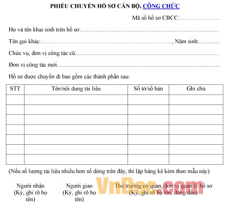 Mẫu 03b-BNV/2007 phiếu chuyển hồ sơ cán bộ, công chức