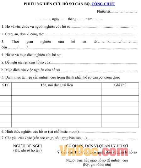 Mẫu 04b-BNV/2007 phiếu nghiên cứu hồ sơ cán bộ, công chức