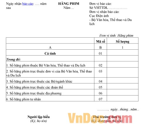 Mẫu báo cáo thống kê ghi chép hãng phim