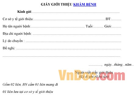Mẫu giấy giới thiệu người bệnh khám bệnh