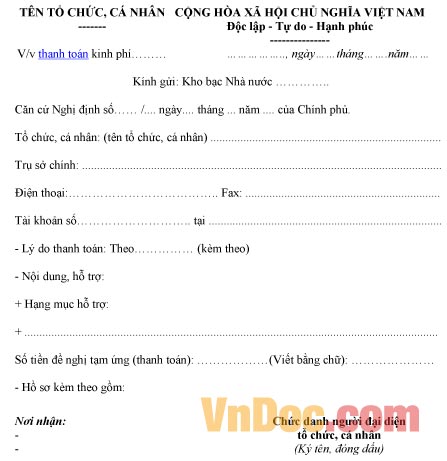Mẫu văn bản đề nghị về việc thanh toán hỗ trợ
