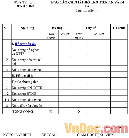 Mẫu báo cáo chi tiết về việc hỗ trợ tiền ăn và đi lại