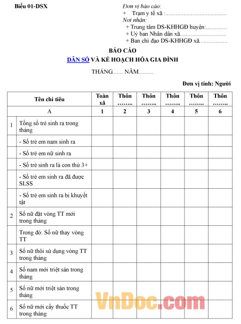 Mẫu báo cáo về dân số và kế hoạch hóa gia đình