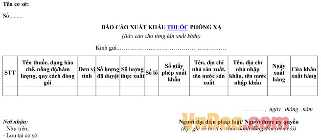 Mẫu báo cáo về việc xuất khẩu thuốc phóng xạ