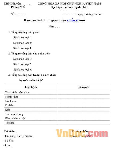 Mẫu báo cáo về tình hình giao nhận chiến sĩ mới