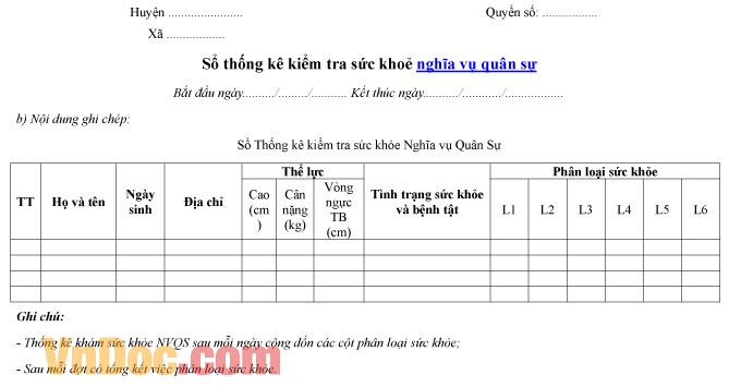 Mẫu sổ thống kê ghi chép kiểm tra sức khỏe nghĩa vụ quân sự