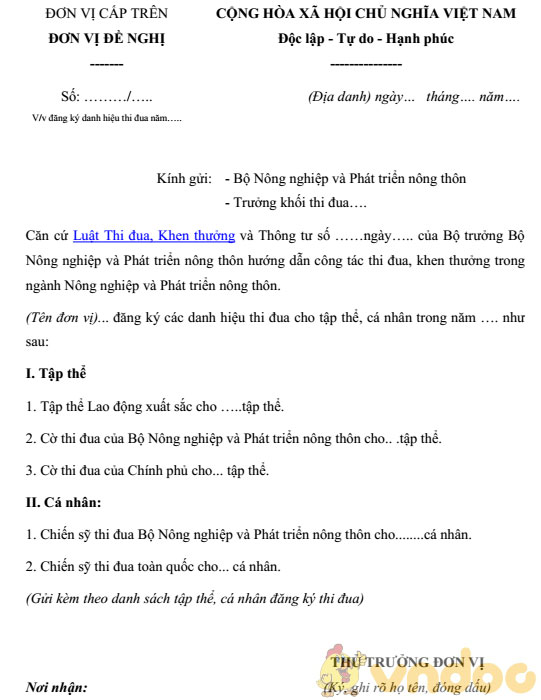 Công văn đăng ký thi đua ngành nông nghiệp