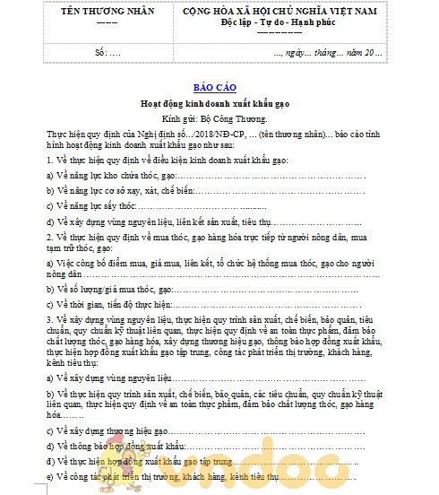 Báo cáo kinh doanh xuất khẩu gạo