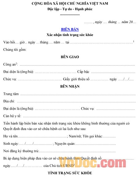 Mẫu biên bản ghi chép xác nhận tình trạng sức khỏe