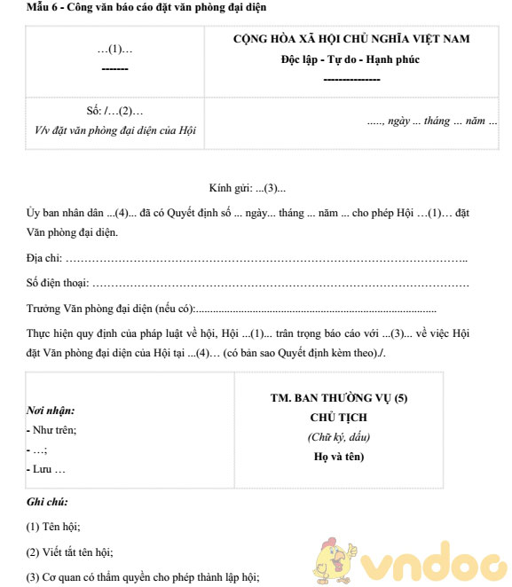 Mẫu công văn báo cáo đặt văn phòng đại diện