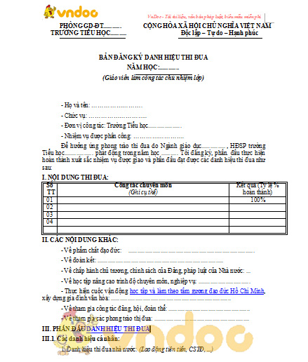 Biểu mẫu đăng ký thi đua