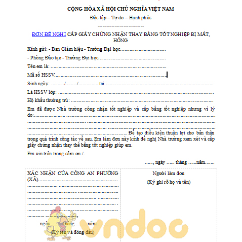 Đơn đề nghị xác nhận tốt nghiệp thay bằng tốt nghiệp