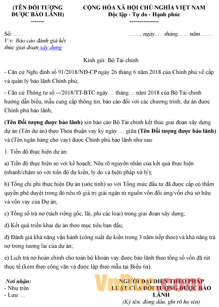 Mẫu báo cáo về việc đánh giá kết thúc giai đoạn xây dựng