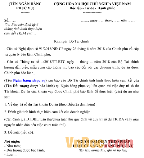 Mẫu báo cáo về định kỳ 6 tháng của ngân hàng phục vụ