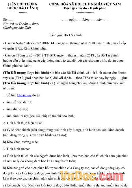 Mẫu báo cáo ghi chép tình hình trả nợ khoản vay